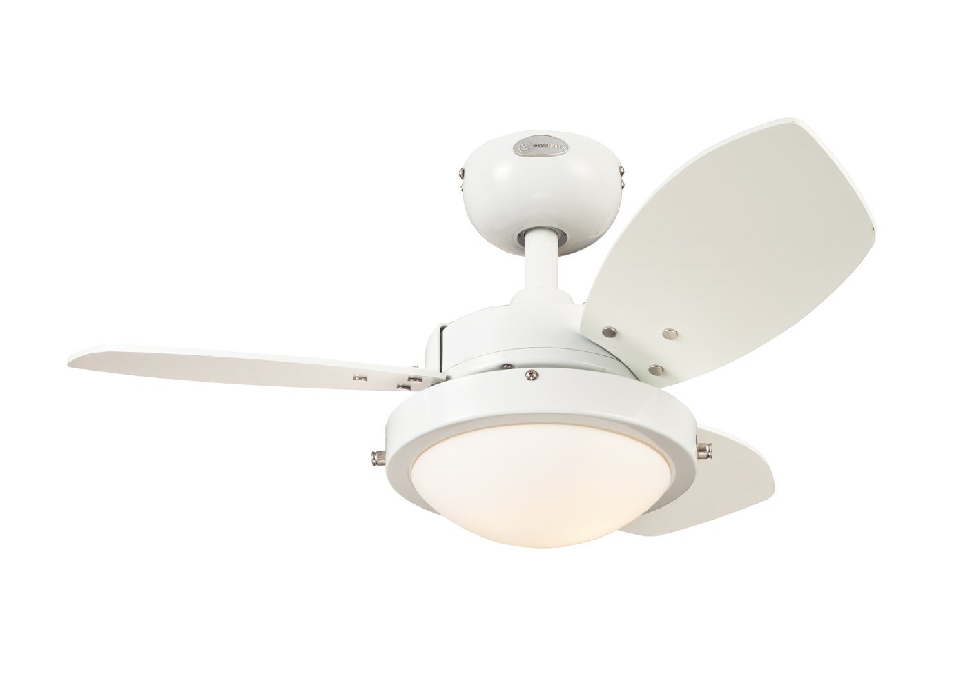 Westinghouse 7247200 Wengue Two-Light Reversible Three-Blade Indoor Ceiling Fan, 30-Inch, White Finish with Opal Frosted Glass