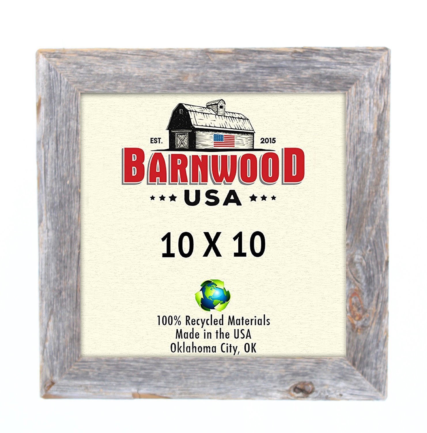 BarnwoodUSA Rustic 10 by 10 Inch Standard Picture Frame with 1.25 Inch Wide Molding - 100% Reclaimed Wood, Weathered Gray