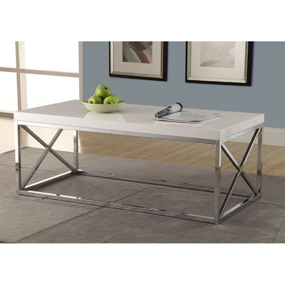 Monarch Metal Cocktail Table, Glossy White/Chrome