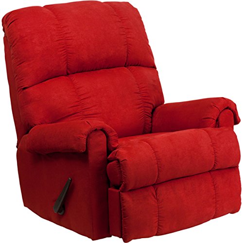Contemporary Montana Living Room Rocker Microfiber Suede Recliner, Very, Lush,Comfortable, Easy to Clean in Red