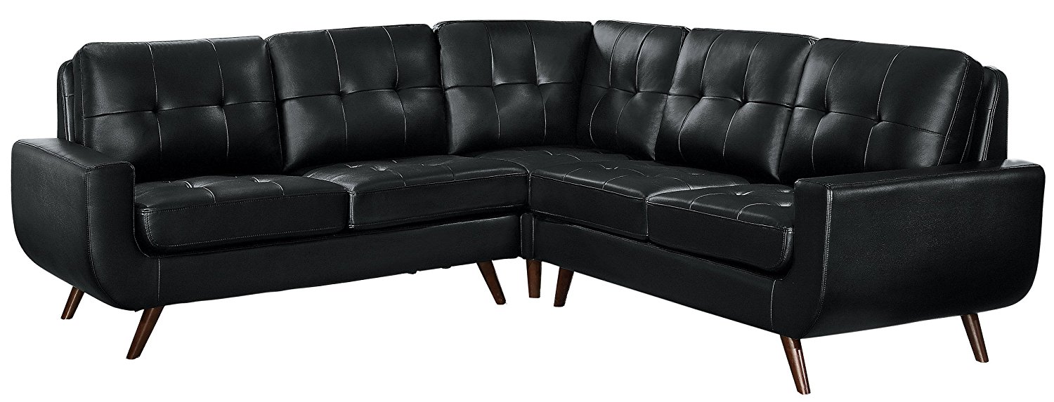 Homelegance Deryn Mid-Century Modern Sectional Sofa with Tufted Back Leather Gel Matched, Black
