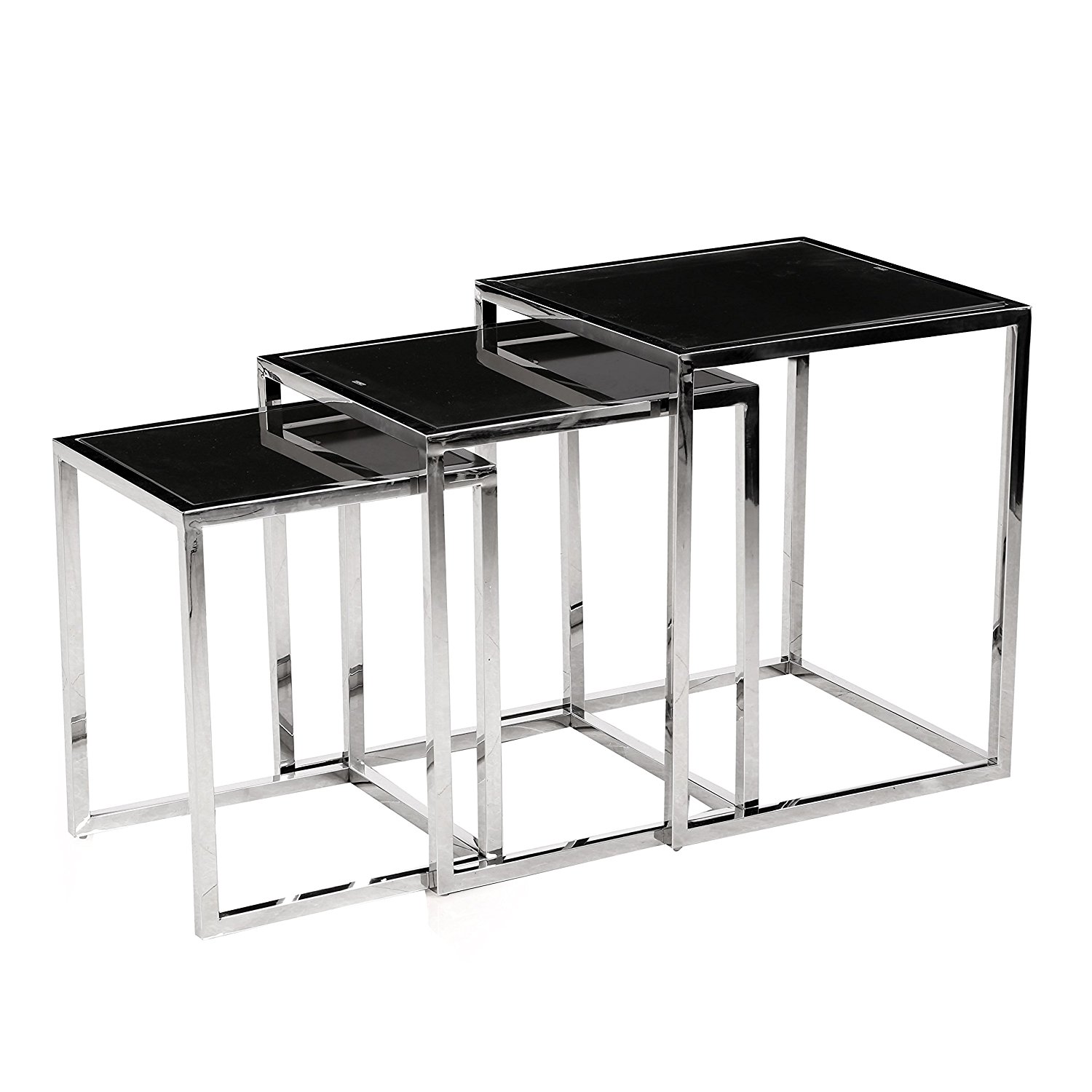 Bella Esprit Chrome Metal 3-piece Nesting Table with Black Glass Tops