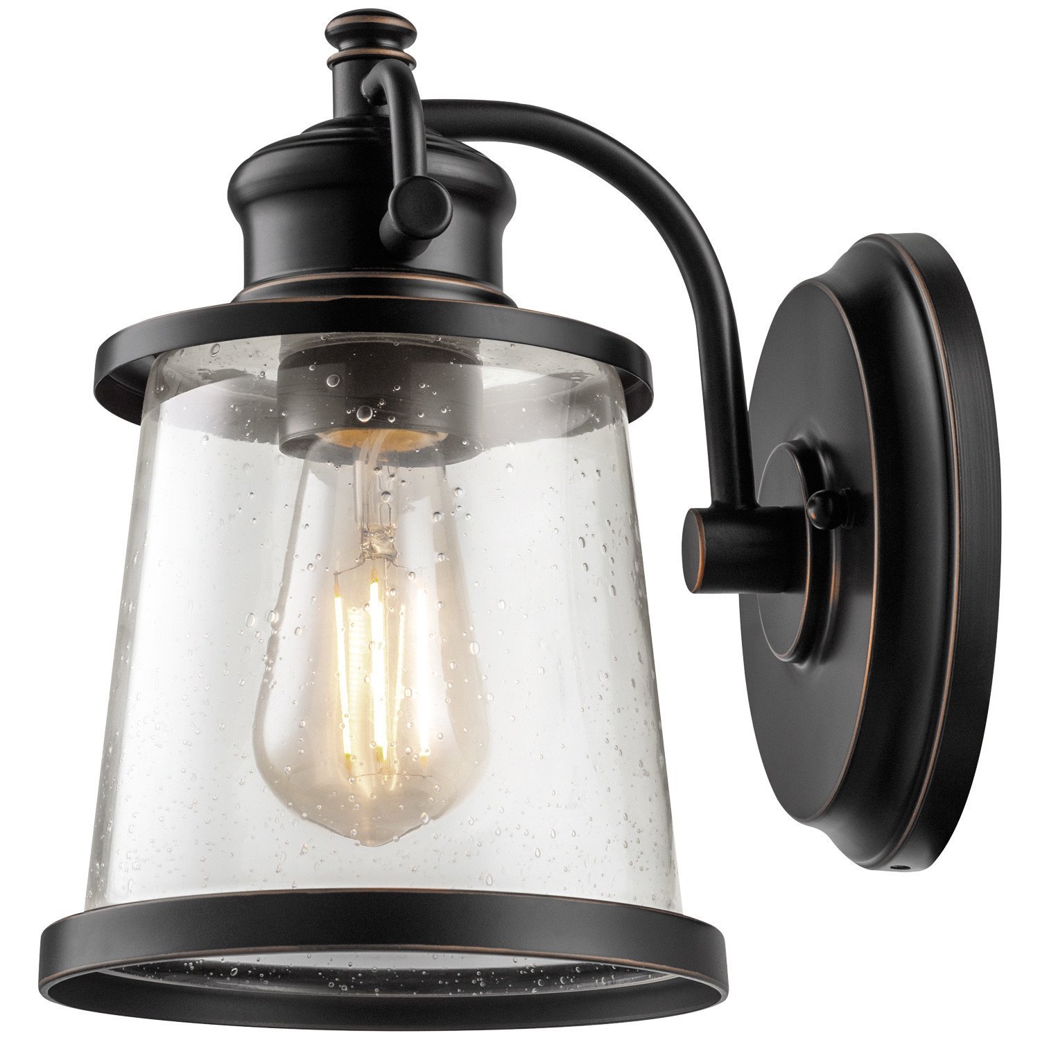 Globe Electric Charlie LED Outdoor Wall Sconce, Oil Rubbed Bronze Finish, Clear Seeded Glass Shade, LED Bulb Included, 44127