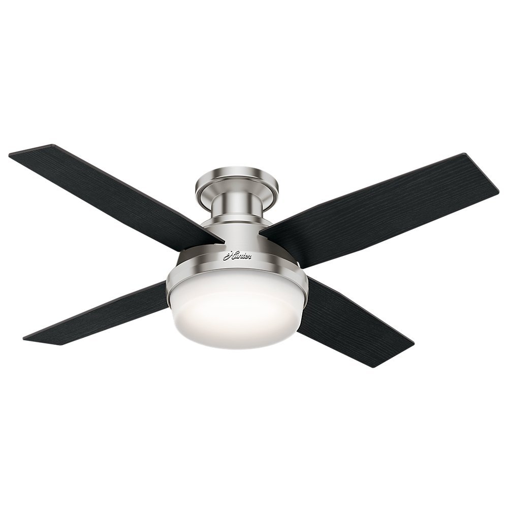 Hunter 59243 Dempsey Low Profile With Light Brushed Nickel Ceiling Fan With Light & Remote, 44 Inch