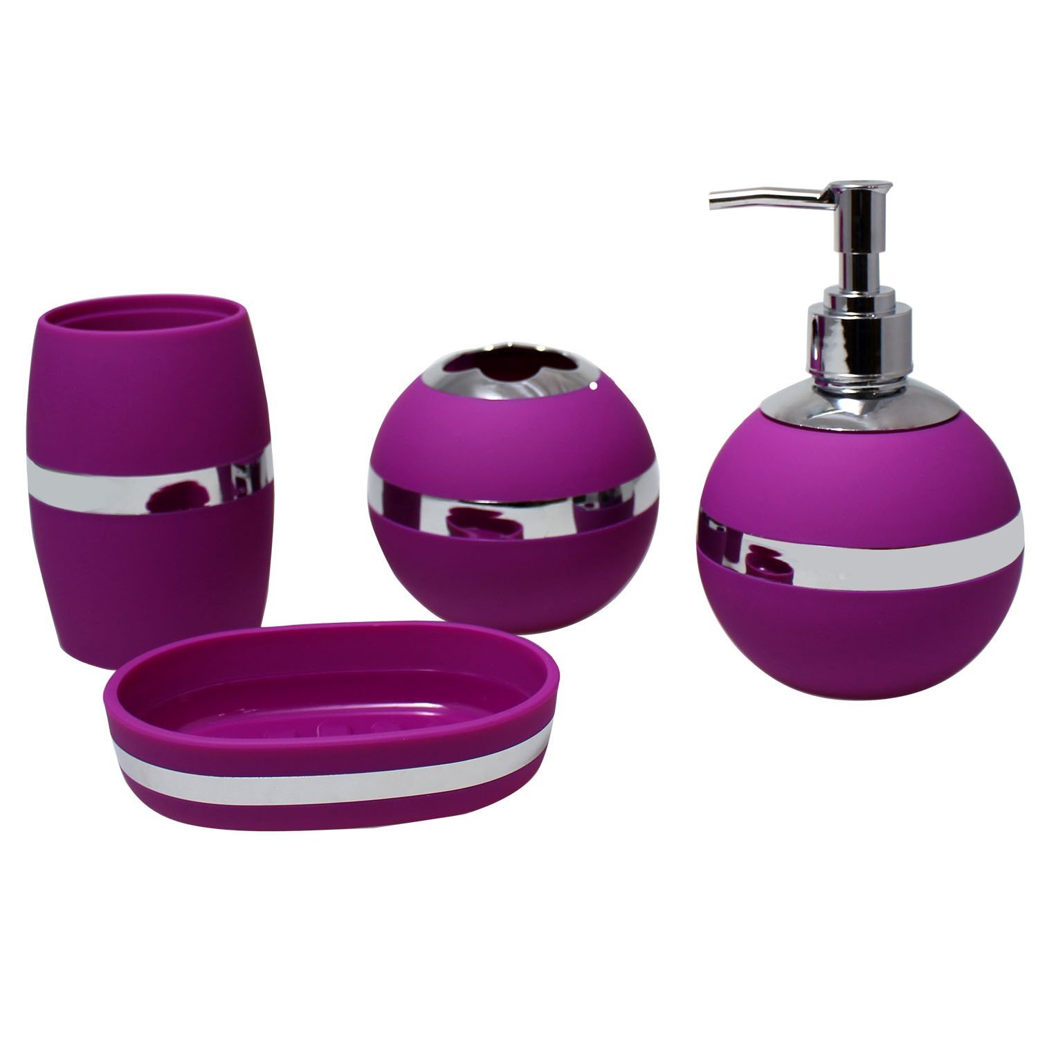 JustNile Stylish Trendy 4-Piece Bathroom Accessory Set - Purple