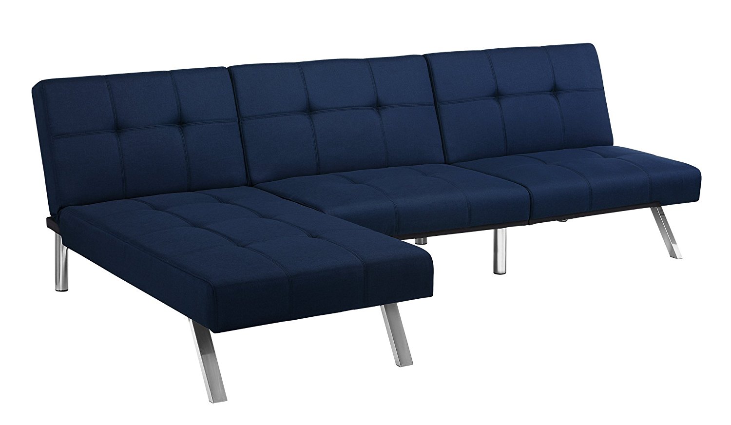Layton Chaise Lounge Sofa Sectional in Premium Linen, Available in Navy and Tan with Slanted Chrome Legs (Chaise, Navy)