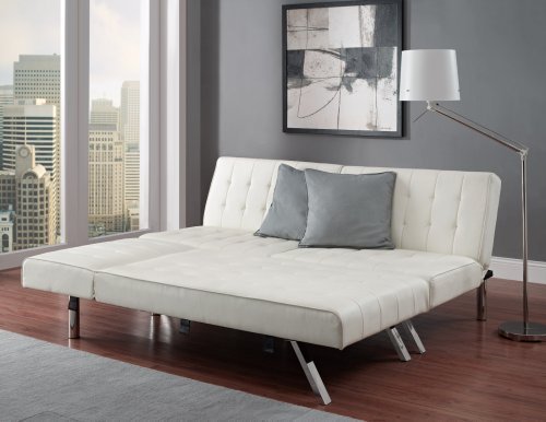 Modern Sofa Bed Sleeper Faux Leather Convertible Sofa Set Couch Bed Sleeper Chaise Lounge Furniture Vanilla White