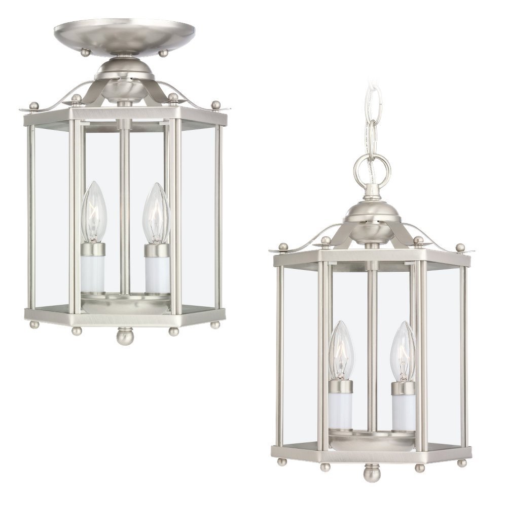 Sea Gull Lighting 5232-962 2-Light Hall and Foyer Fixture, Clear Glass Panels and Brushed Nickel