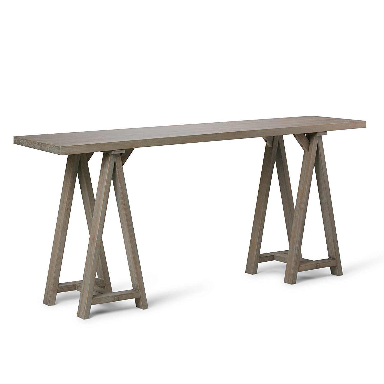 Simpli Home Sawhorse Wide Console Sofa Table, Distressed Grey