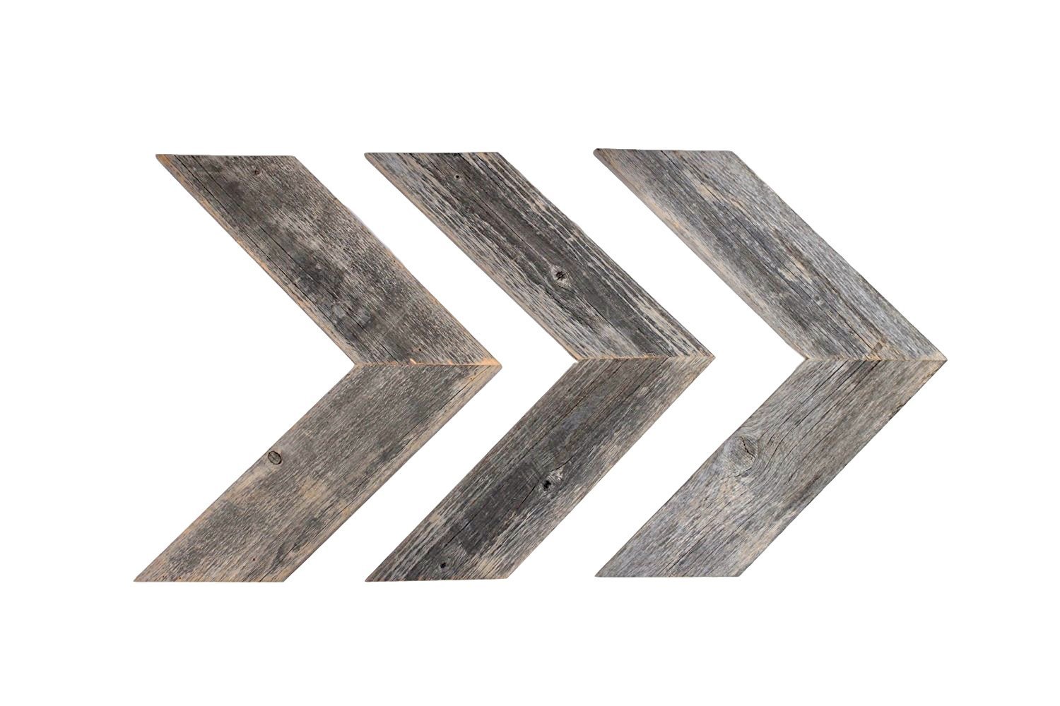 BarnwoodUSA Rustic Chevron Decorative Arrow Set of 3 - 100% Reclaimed Wood (Weathered Gray)