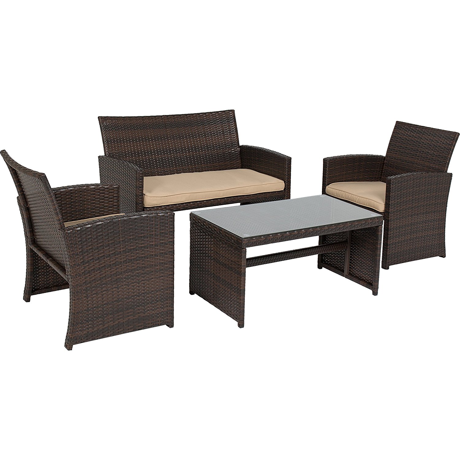 Best Choice Products 4pc Wicker Outdoor Patio Furniture Set Custioned Seats